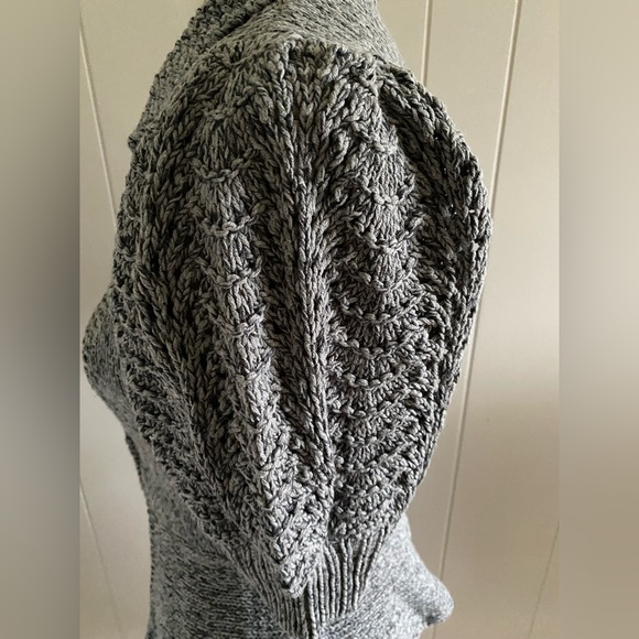 Puff sleeve belted mixed stitch cardigan in tonal gray marl. - Picture 3 of 6